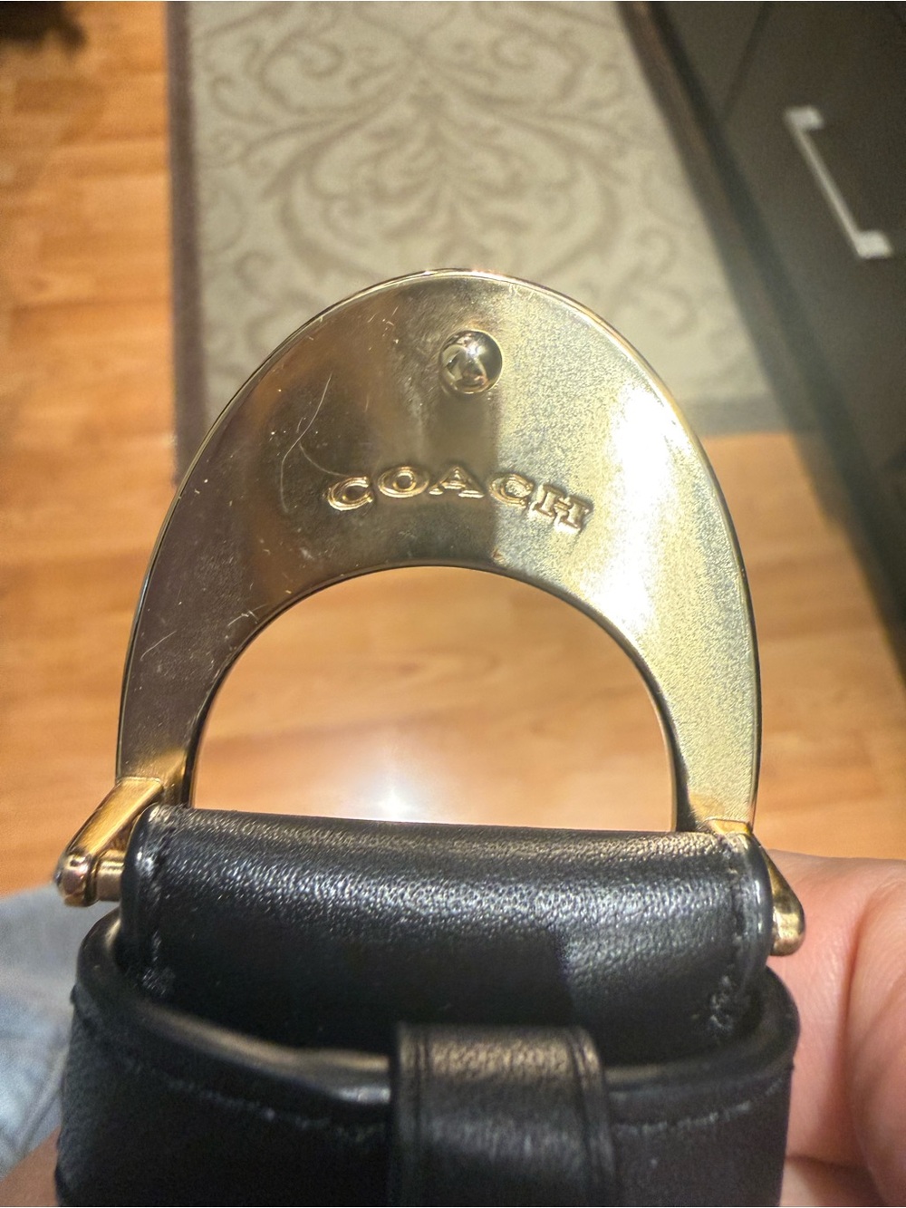 Coach Black Leather Belt with Gold Oval Buckle - Picture 4 of 6